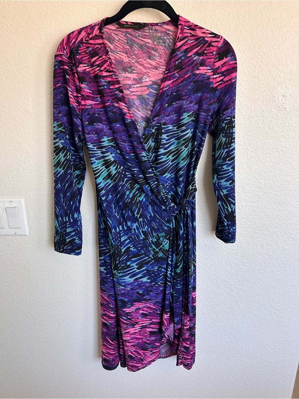 BCBGMaxAzria Multicolor Wrap Dress in Pink, Blue & Purple